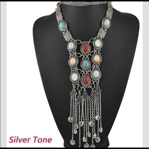 Bohemian jewels silver toned necklace